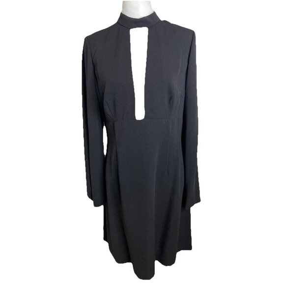 NWT Jill Stuart Black Midi Deep V Mock Bell Long Sleeve Dress Size 10 $300 - Picture 4 of 10